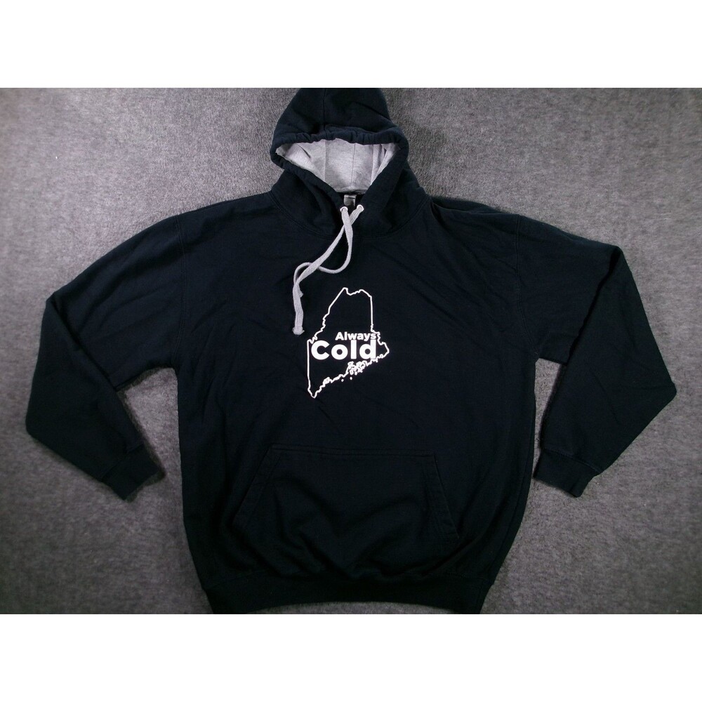 Maine Hoodie Mens XL Black Always Cold Graphic Pullover Fleece Lined